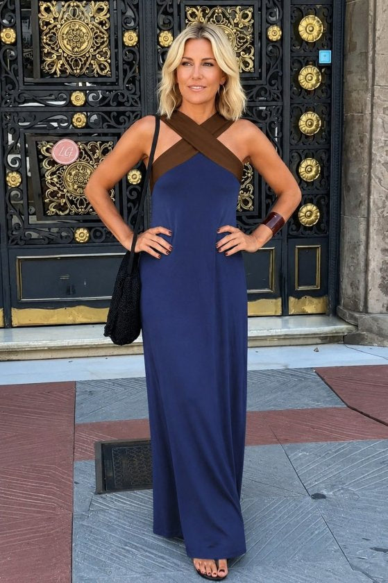 Rochie din Viscon, Femeie, Diagonală Frontală, Detaliu Două Culori, Lungime Lungă, 36880