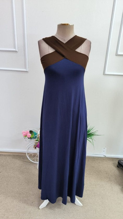 Rochie din Viscon, Femeie, Diagonală Frontală, Detaliu Două Culori, Lungime Lungă, 36880