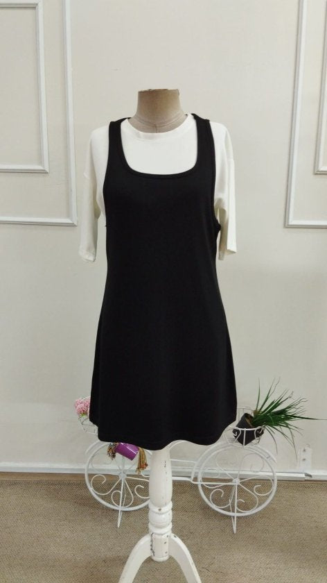 Rochie Modal Două Piese cu Mâneci Scurte și Spaghete Groase, 36896