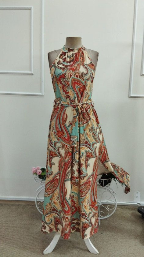 Rochie Suprem cu Flori, Deschisă pe Umeri, Gât Halter, Fermoar, 36951