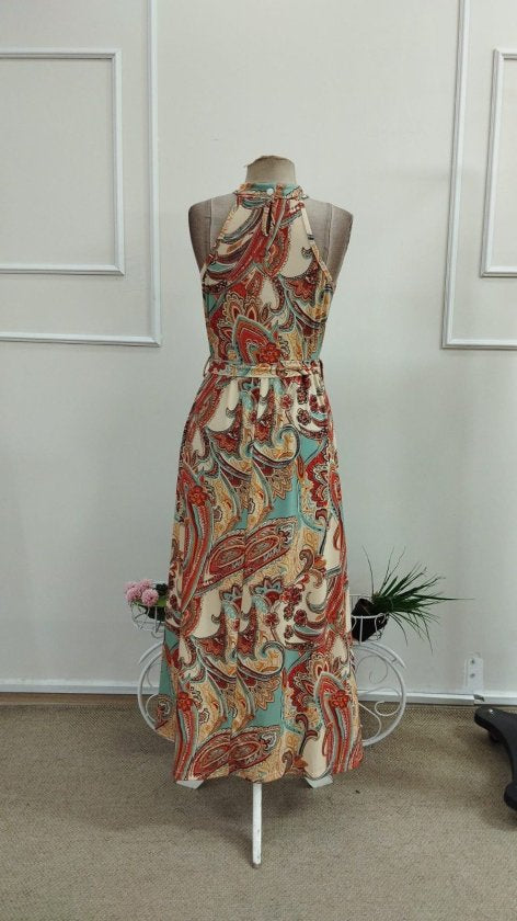 Rochie Suprem cu Flori, Deschisă pe Umeri, Gât Halter, Fermoar, 36951