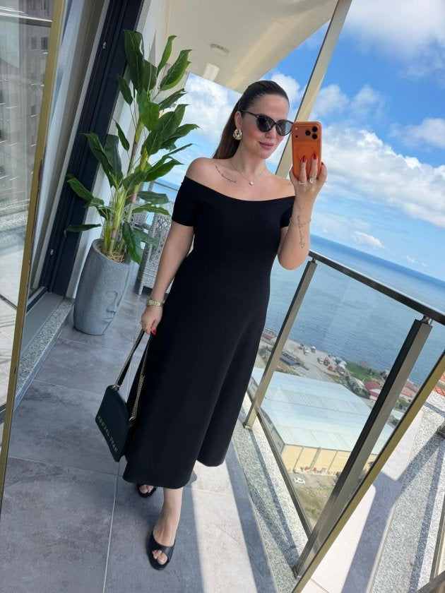 Rochie Modal Midi cu Gât Madonna, 36996
