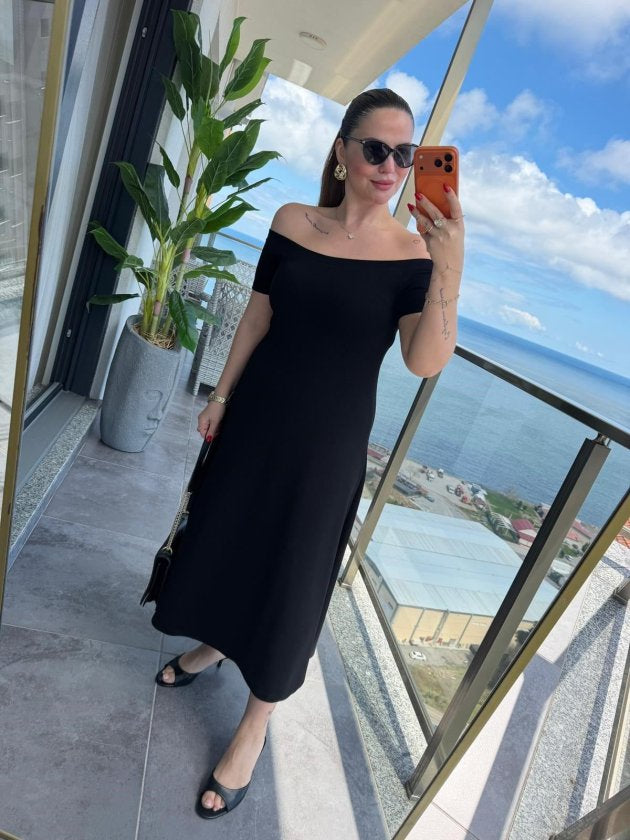 Rochie Modal Midi cu Gât Madonna, 36996