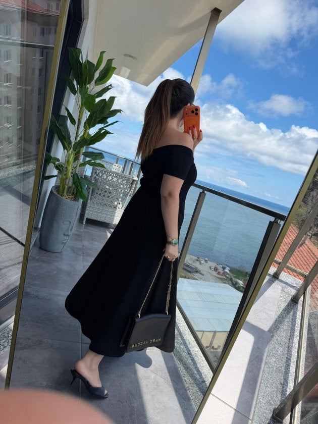 Rochie Modal Midi cu Gât Madonna, 36996
