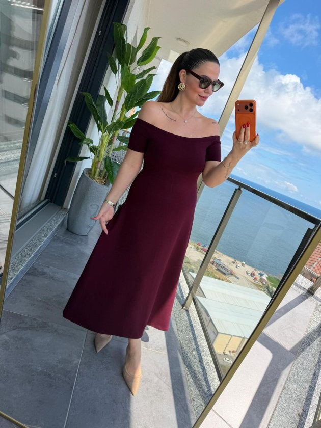 Rochie Modal Midi cu Gât Madonna, 36997