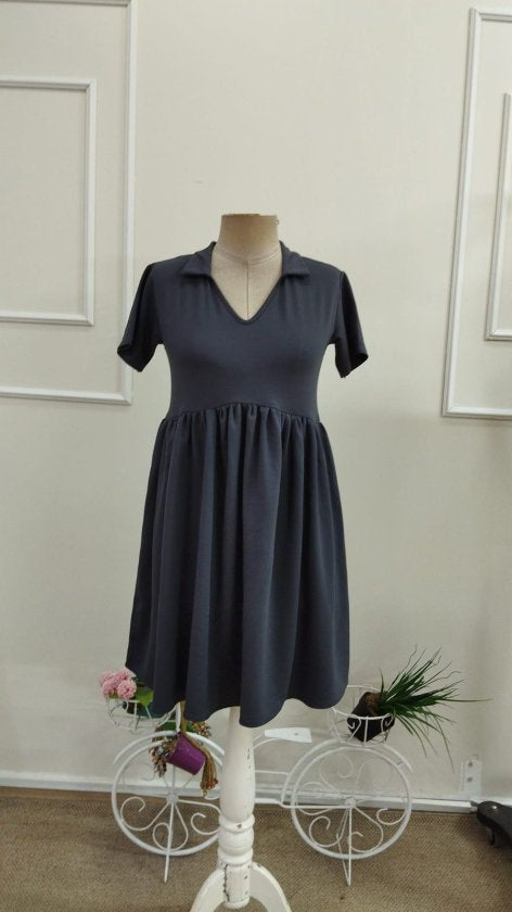 Rochie Scurtă, de Damă, din Viscoză, cu Mânecă Scurtă, Decolteu în V și Talie Elastică, Două Fire, 37038