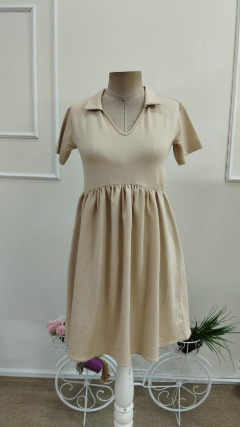 Rochie Scurtă Viscozë Două Straturi cu Gât V, Mâneci Scurte, Drapaj la Talie, 37040