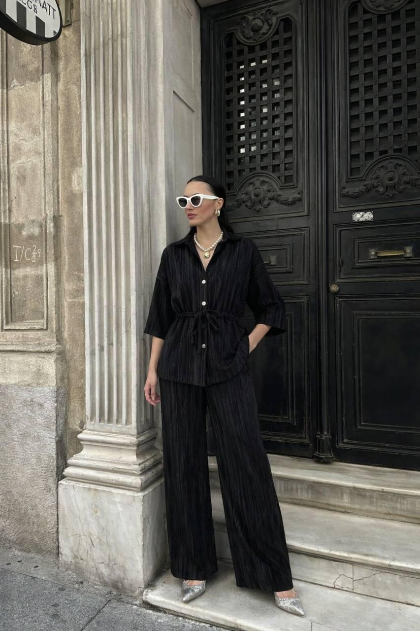 Ansamblu cămașă și pantalon - Negru