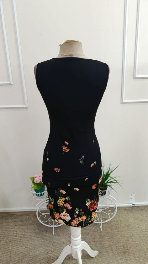 Rochie Midi Vâlcoasă fără Mâneci, Gât cu Inel, Desenată, 37082