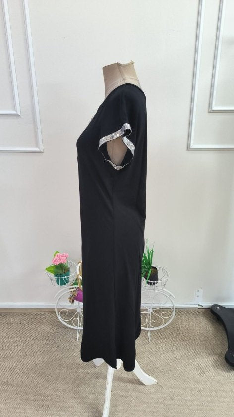 Rochie Midi Viscozë cu Mâneci Scurte, Fermoar la Gât, 37098