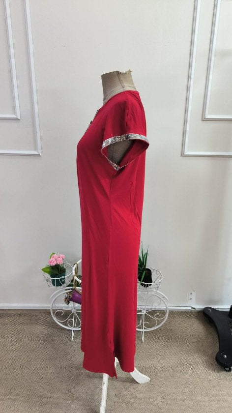 Rochie Midi Viscozë cu Mâneci Scurte, Fermoar la Gât, 37099