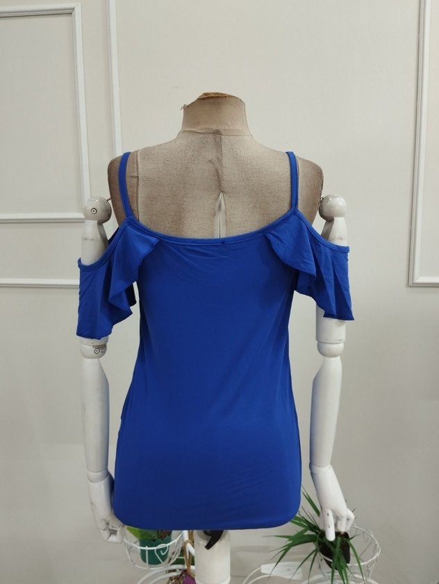 Women's Strappy Viscose Blouse with Ruffle Detail on Sleeves, 37111