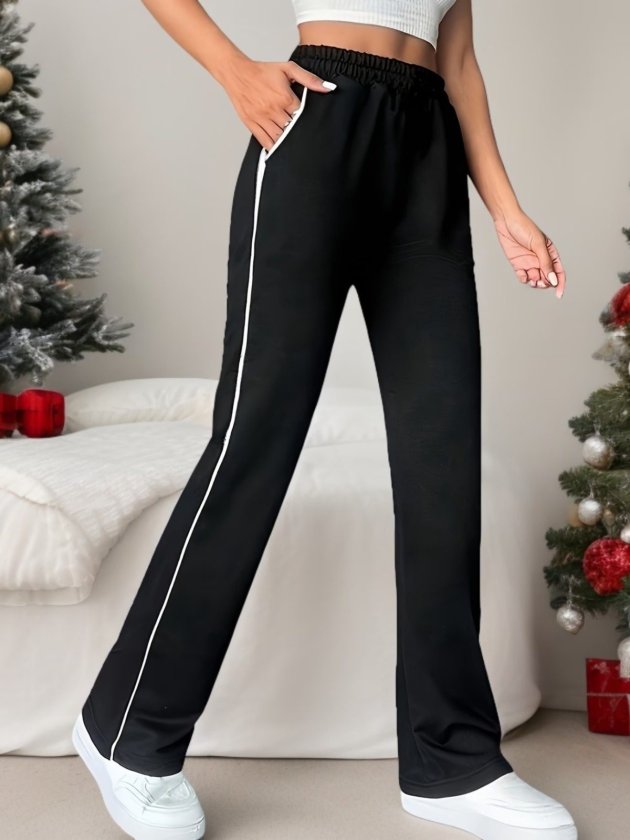 Pantalon de trening Viscon din doi fire pentru femei cu talie înaltă, detaliu benzi laterale, 37160