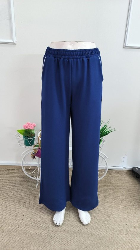 Pantalon de trening Viscon din doi fire pentru femei cu talie înaltă, detaliu benzi laterale, 37162
