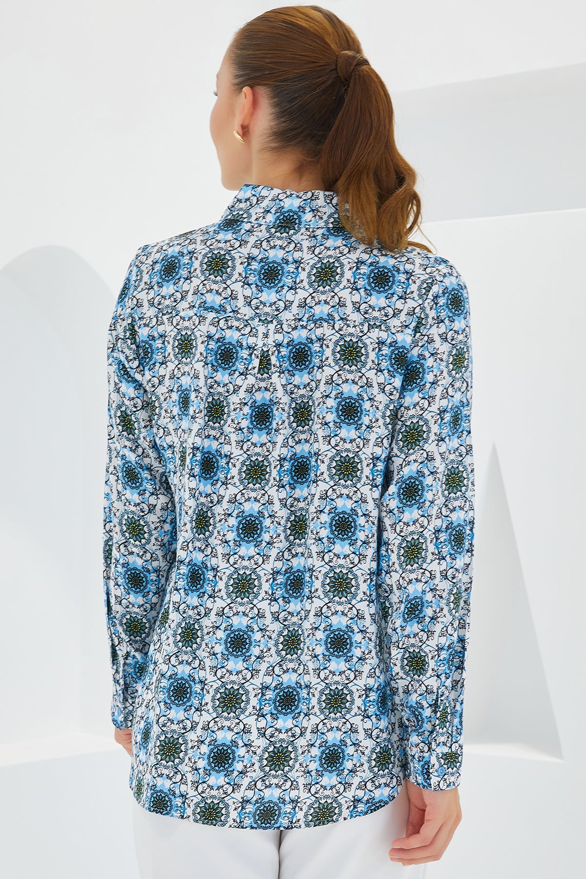 3721 Cămașă cu Model Grafic - Turcoaz