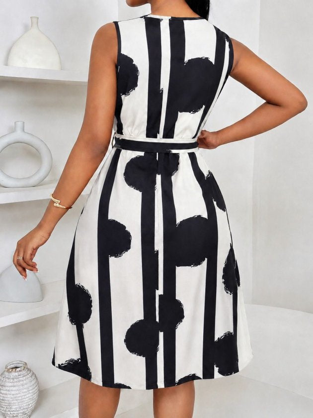 Rochie scurtă Suprem pentru femei fără mâneci, guler V, talie cu strângere, model, 37212
