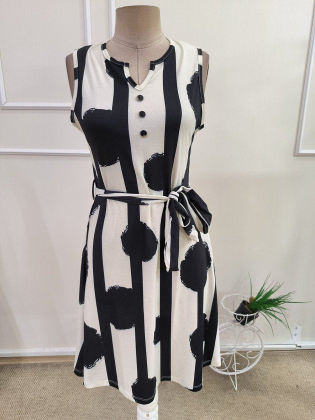 Rochie scurtă Suprem pentru femei fără mâneci, guler V, talie cu strângere, model, 37212