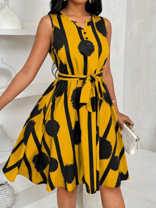 Rochie scurtă Suprem pentru femei fără mâneci, guler V, talie cu strângere, model, 37213