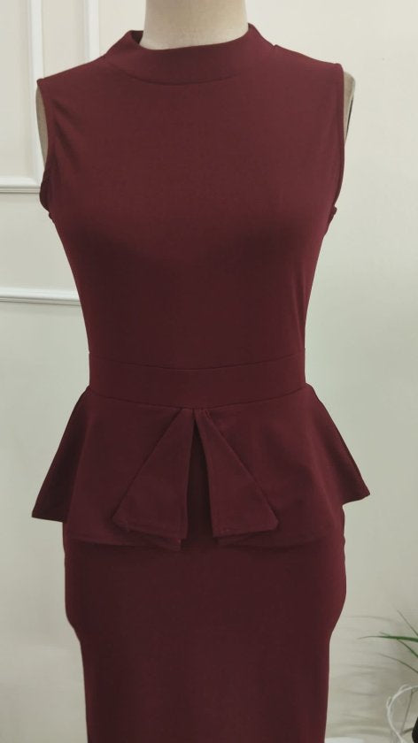 Rochie din Crep de import pentru femei cu guț rotund, tăiere îngustă, detaliu volant la talie, 37230
