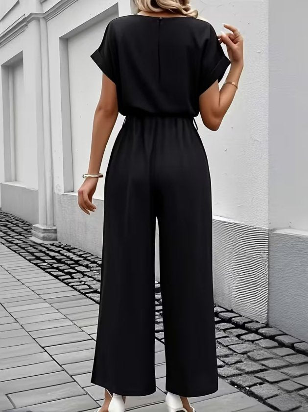 Salopet damă cu mânecă scurtă, guler rotund, talie elastică, buzunare, Aerobin, 37232