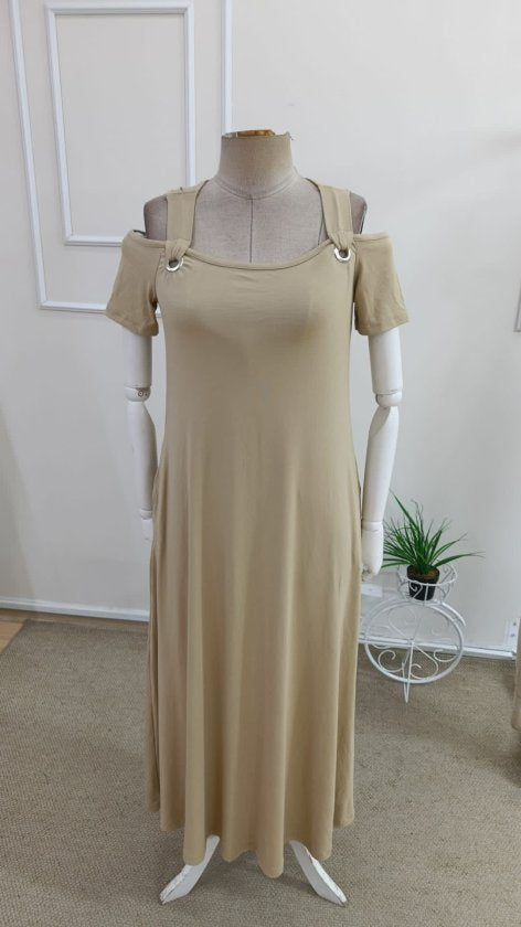 Rochie lungă Viscon pentru femei cu umerii goi, gât rotund, detaliu ochi de pasăre, 37249