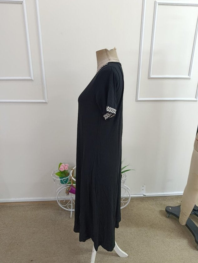 Rochie midi din vâsc mânecă scurtă guler V cu rupturi, 37305