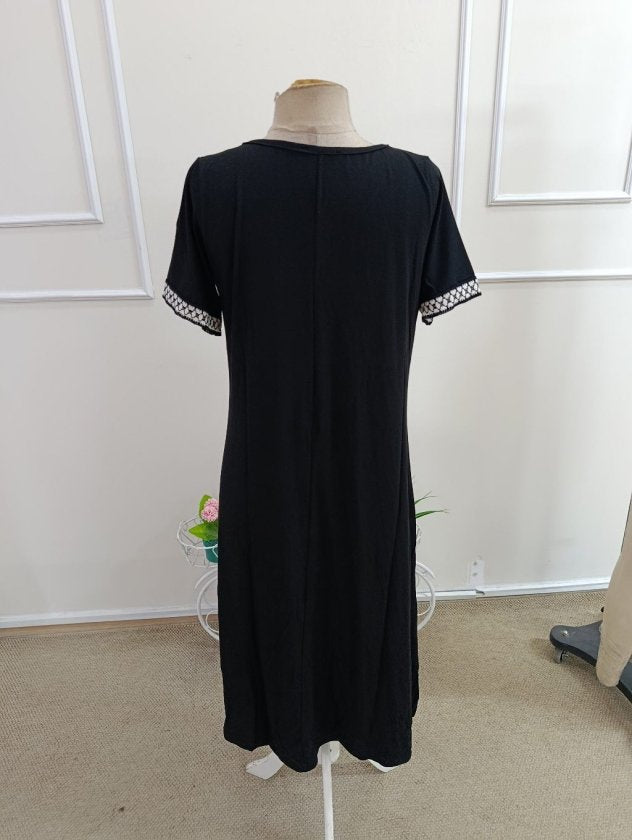 Rochie midi din vâsc mânecă scurtă guler V cu rupturi, 37305