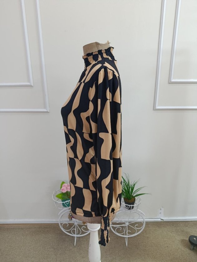 Bluză suprem mânecă lungă guler ciocan cu model, 37314