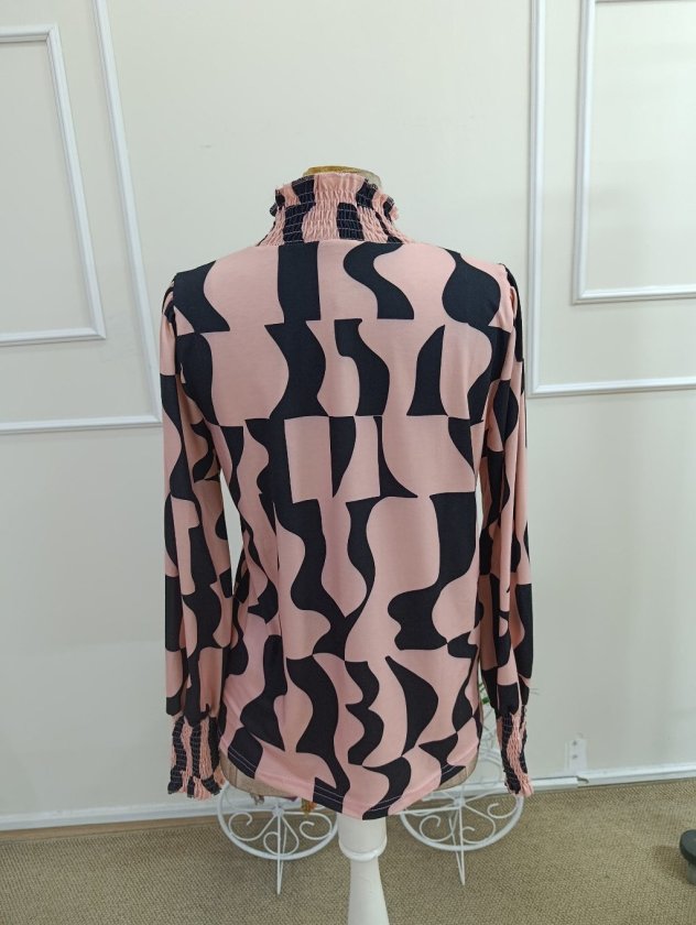 Bluză suprem mânecă lungă guler ciocan cu model, 37315