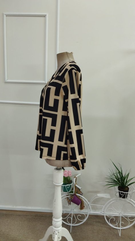 Bluză suprem mânecă lungă guler V cu model leopard plisuri în față, 37347