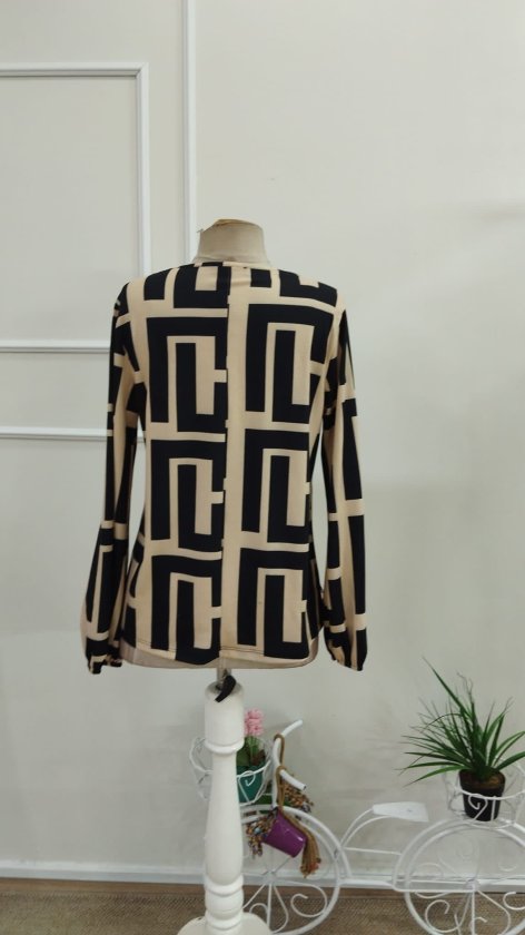 Bluză suprem mânecă lungă guler V cu model leopard plisuri în față, 37347