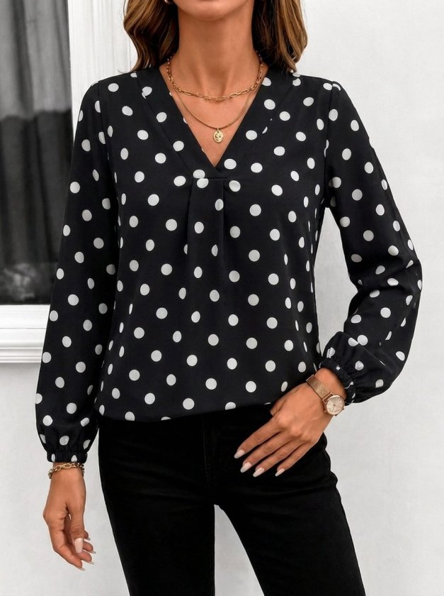 Bluză suprem mânecă lungă guler V cu model leopard plisuri în față, 37348