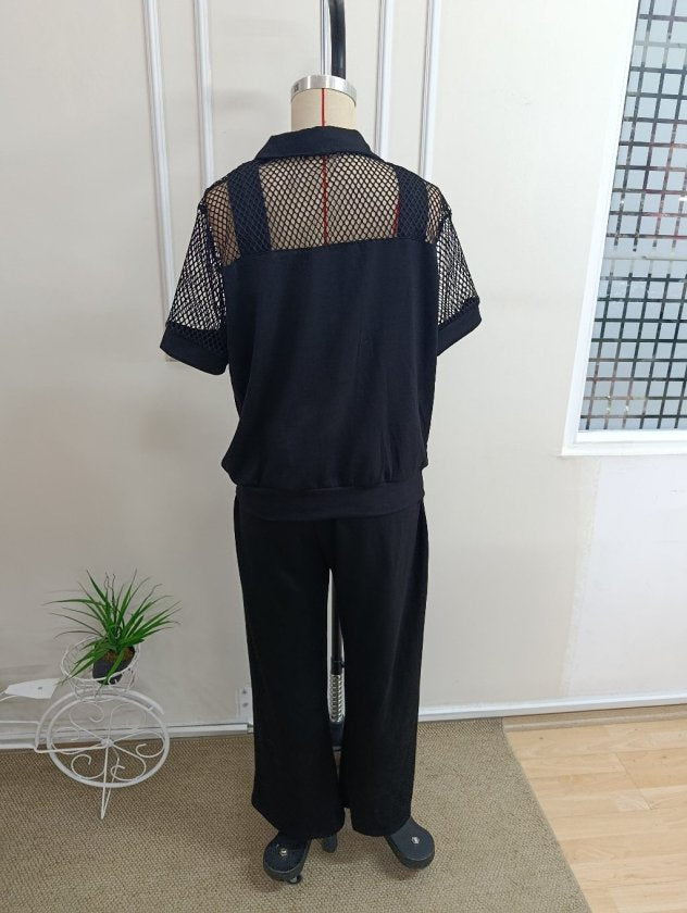 Ansamblu Dual Jachetă și Pantaloni Modal pentru Femei cu Mâneci Scurte, Guler și Nasturi Frontali cu Detalii File, 37680