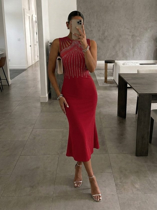 Rochie midi din stofă crepon fără mâneci cu detalii pene pe umeri, 37355