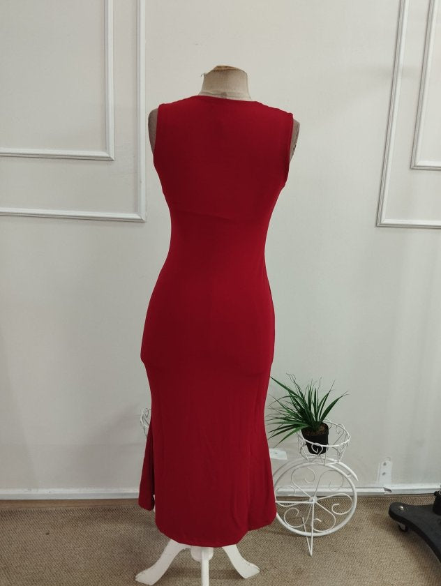Rochie midi din stofă crepon fără mâneci cu detalii pene pe umeri, 37355