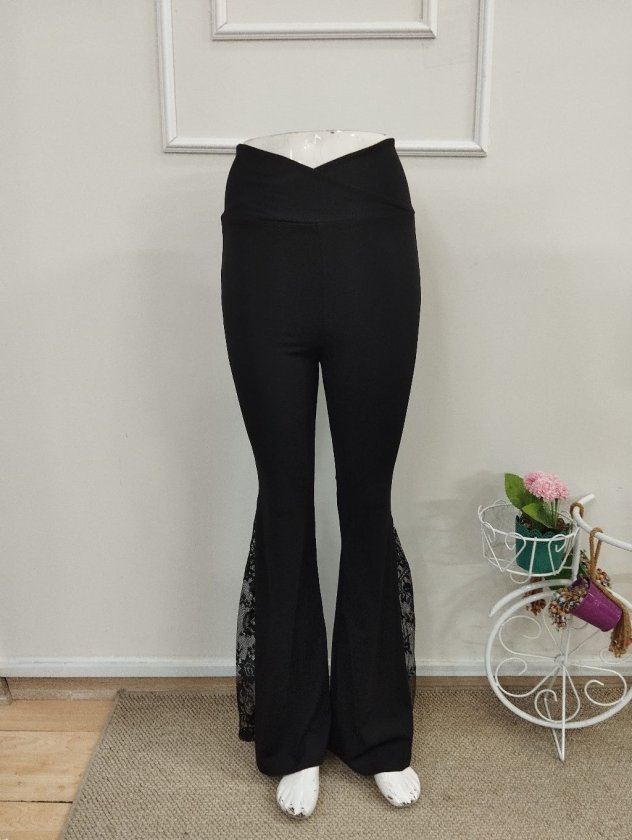 Pantalon ciorapi dinamic cu talie înaltă, cu dantelă pe laterale, cuvă largă, 37440