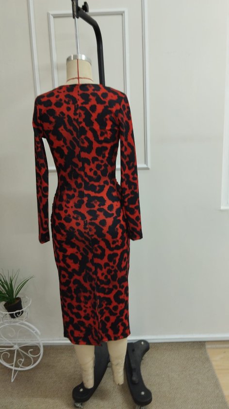 Rochie midi din bumbac pentru femei cu mâneci lungi, gât de dantelă, ciorapă pe spate, model, 37534