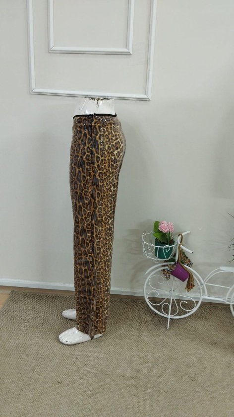 Pantaloni pentru femei cu talie înaltă, fermoar lateral, model cu paiete, 37612
