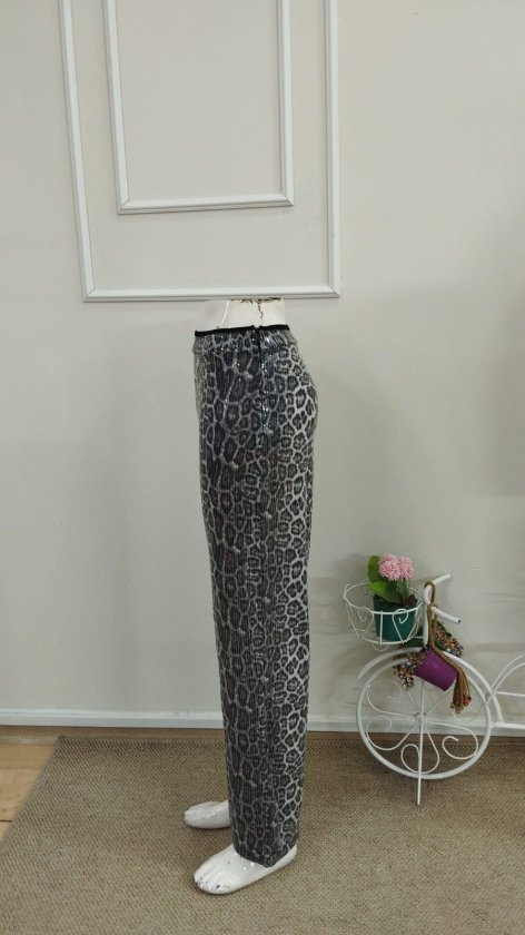 Pantaloni pentru femei cu talie înaltă, fermoar lateral, model cu paiete, 37614