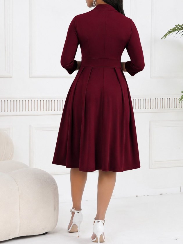 Rochie midi din crap importat pentru femei cu mâneci Tuvakar, legată din gât, cu nasturi, 37616