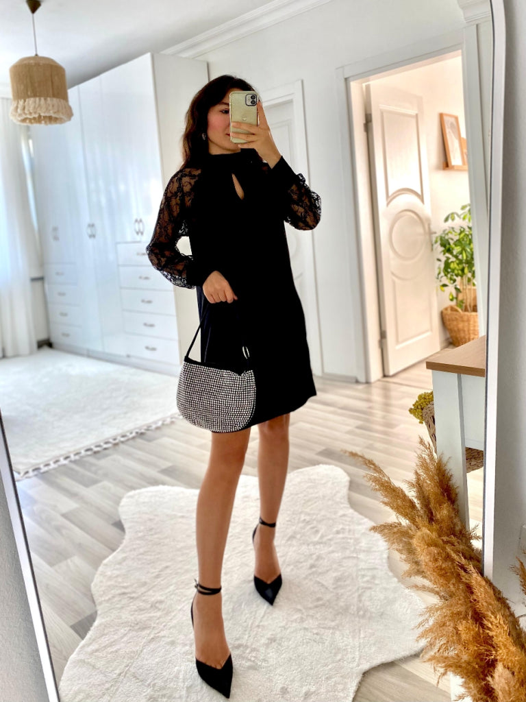 Rochie mini din material ușor cu mâneci lungi, cu detaliu picătură, 37448