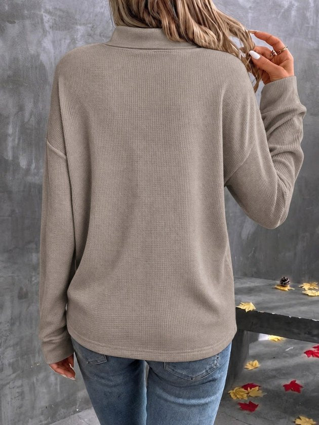 Kadın Uzun Kollu V Yakalı Waffle Bluz, 38575