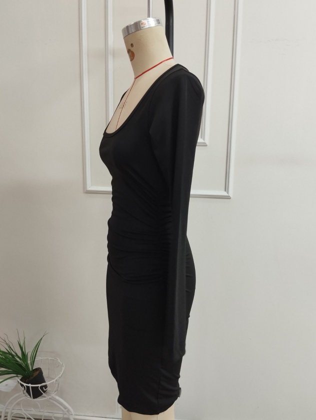 Rochie scurtă de scuba pentru femei, cu mânecă lungă și decolteu pătrat, 38756