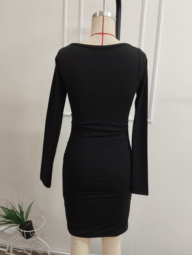 Rochie scurtă de scuba pentru femei, cu mânecă lungă și decolteu pătrat, 38756