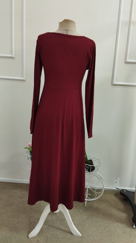 Rochie midi evazată din viscoză, cu mânecă lungă, guler asimetric și nasturi, 38994