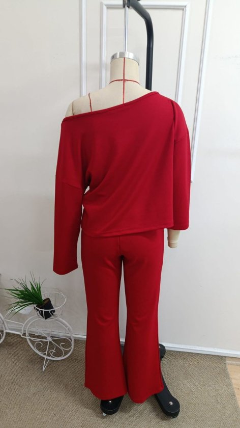 Kadın Tek Omuzdan Açık Uzun Kollu Kısa Modal Bluz Ve Pantolon Ikili Takım, 38999