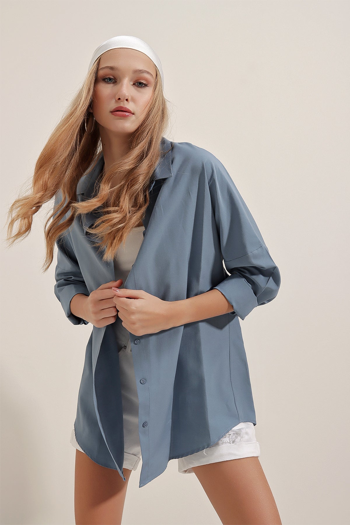 Cămașă basic lungă oversize 3900 - Indigo
