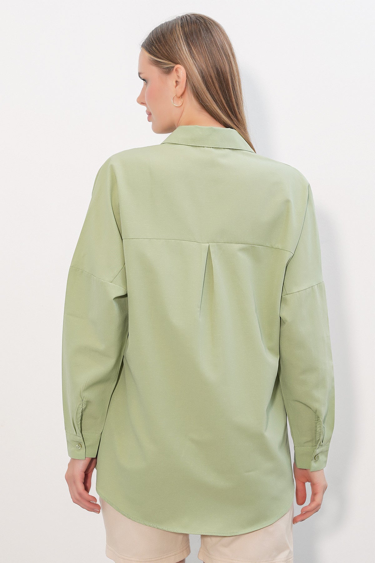 3900 Oversize Uzun Basic Gömlek - A.Haki