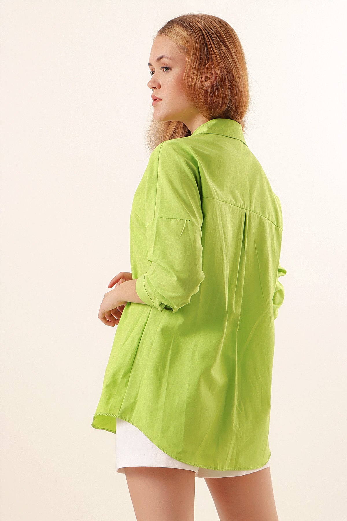 3900 Oversize Uzun Basic Gömlek - Çağla
