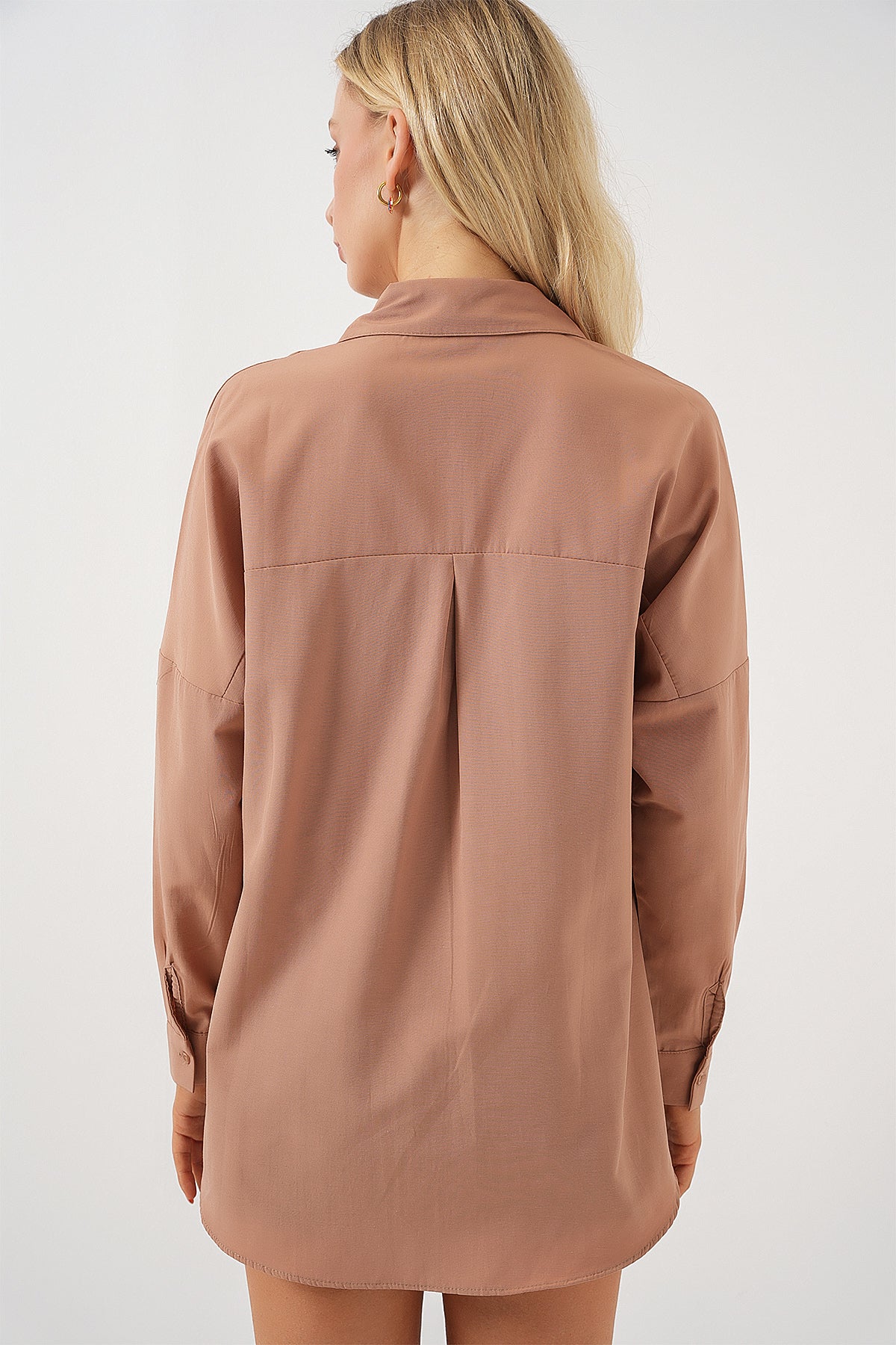 3900 Cămașă Oversize Lungă Basic - Cămilă